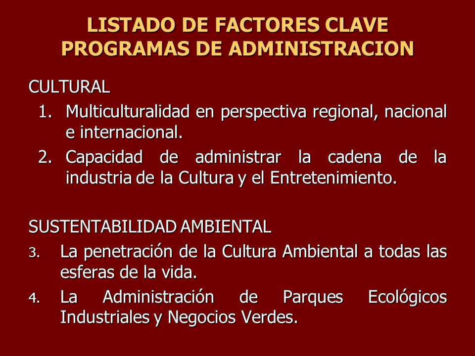 LISTADO DE FACTORES CLAVE PROGRAMAS DE ADMINISTRACION
