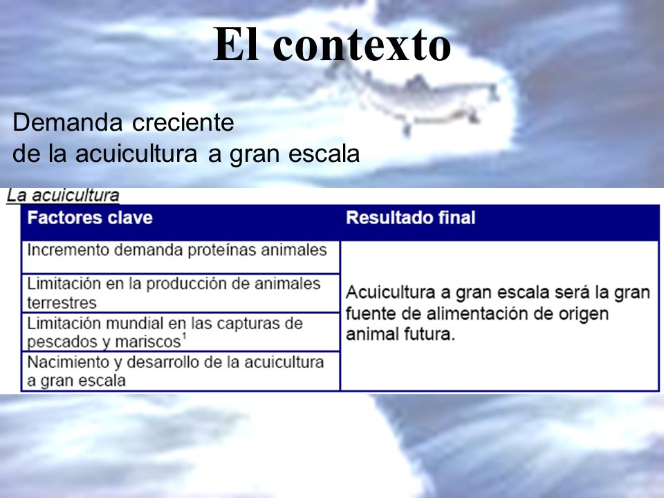 El contexto Demanda creciente de la acuicultura a gran escala