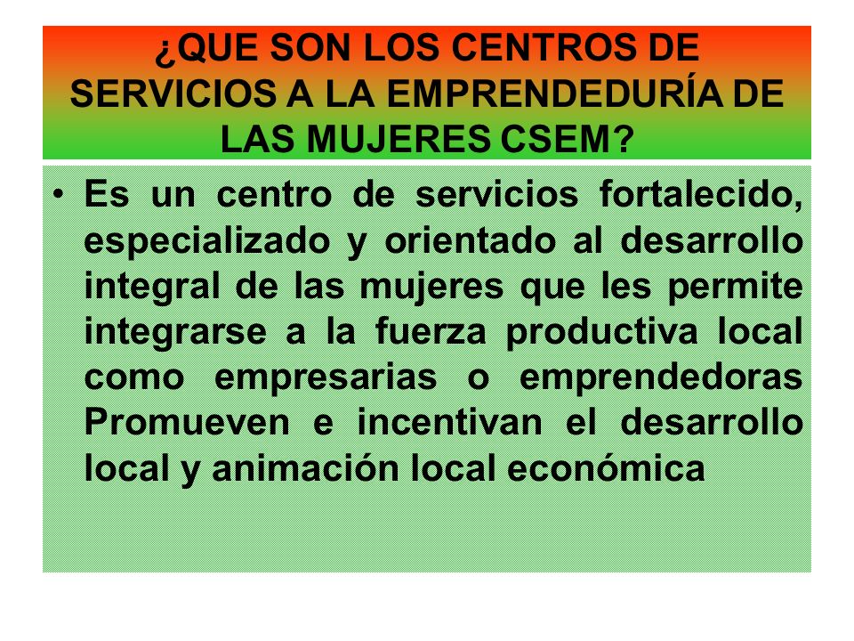 ¿QUE SON LOS CENTROS DE SERVICIOS A LA EMPRENDEDURÍA DE LAS MUJERES CSEM
