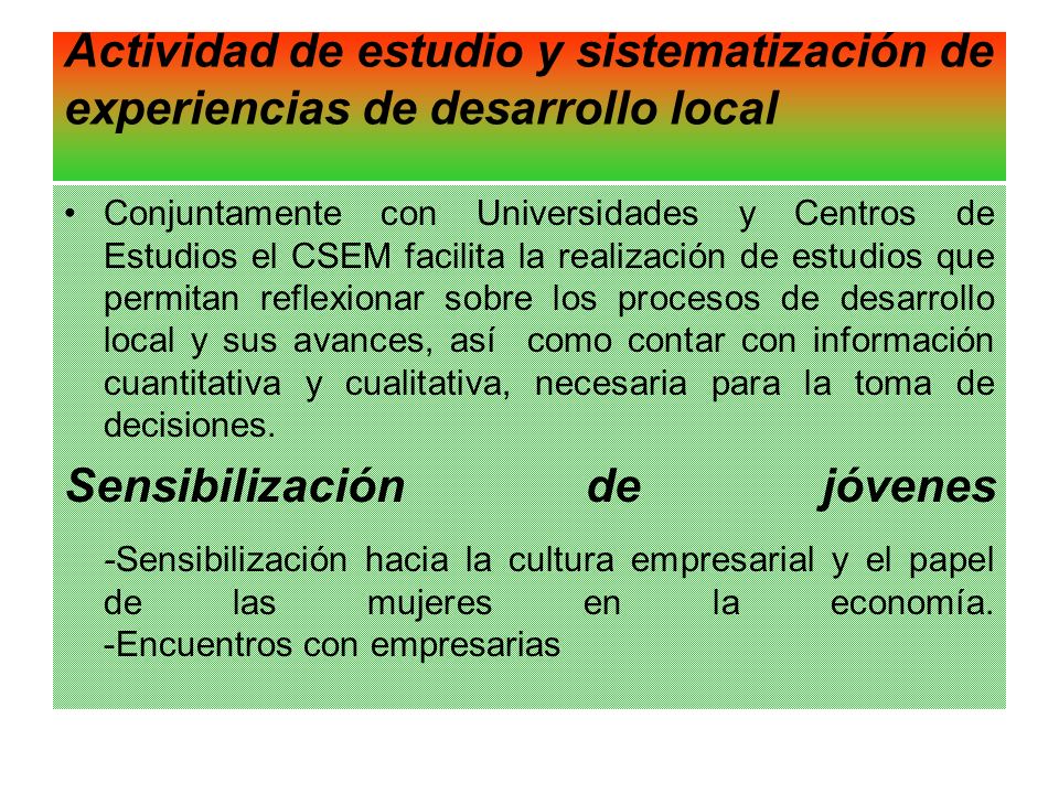 Actividad de estudio y sistematización de experiencias de desarrollo local