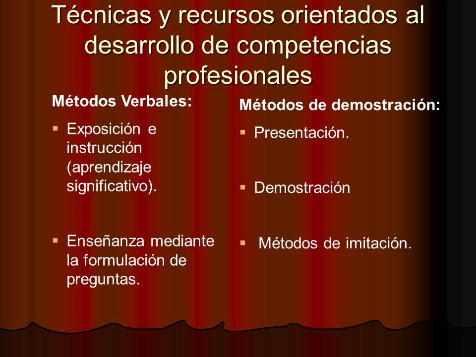 Técnicas y recursos orientados al desarrollo de competencias profesionales