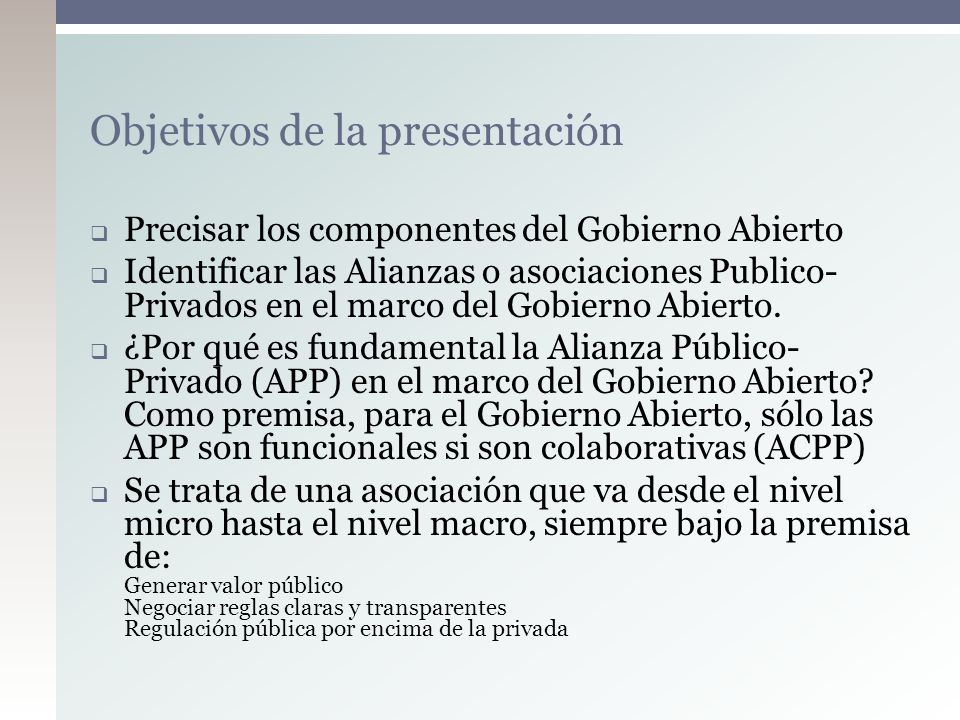 Objetivos de la presentación