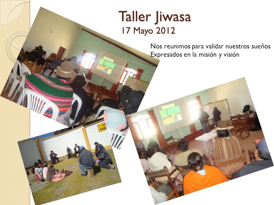Taller Jiwasa 17 Mayo 2012 Nos reunimos para validar nuestros sueños