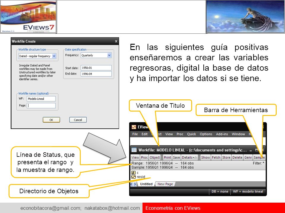 Línea de Status, que presenta el rango y la muestra de rango.