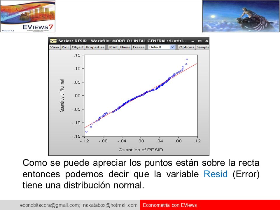 Como se puede apreciar los puntos están sobre la recta entonces podemos decir que la variable Resid (Error) tiene una distribución normal.