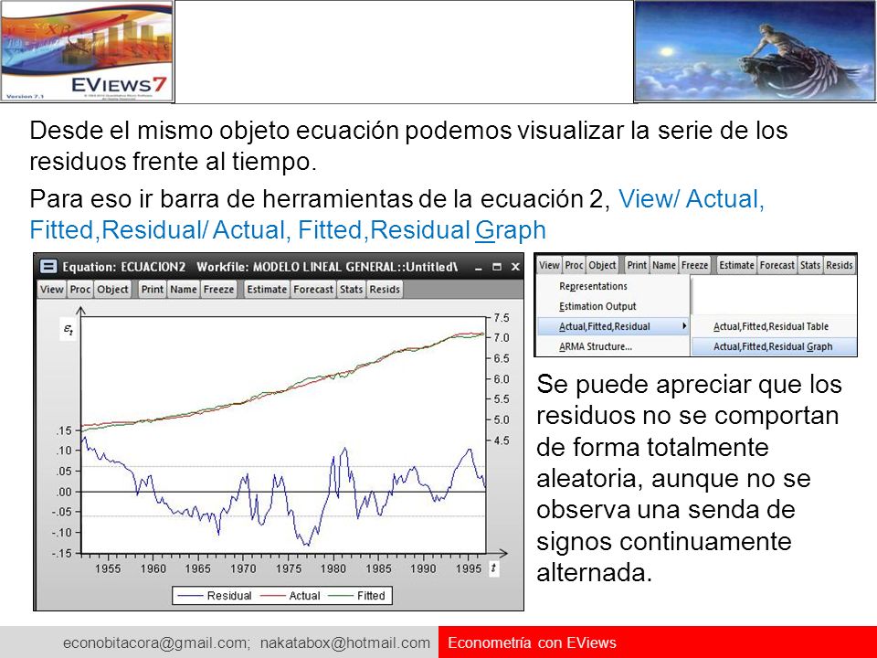 Desde el mismo objeto ecuación podemos visualizar la serie de los residuos frente al tiempo.