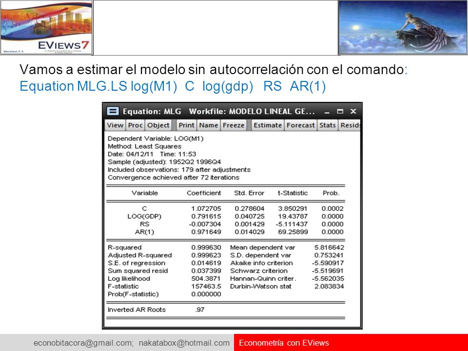 Vamos a estimar el modelo sin autocorrelación con el comando: