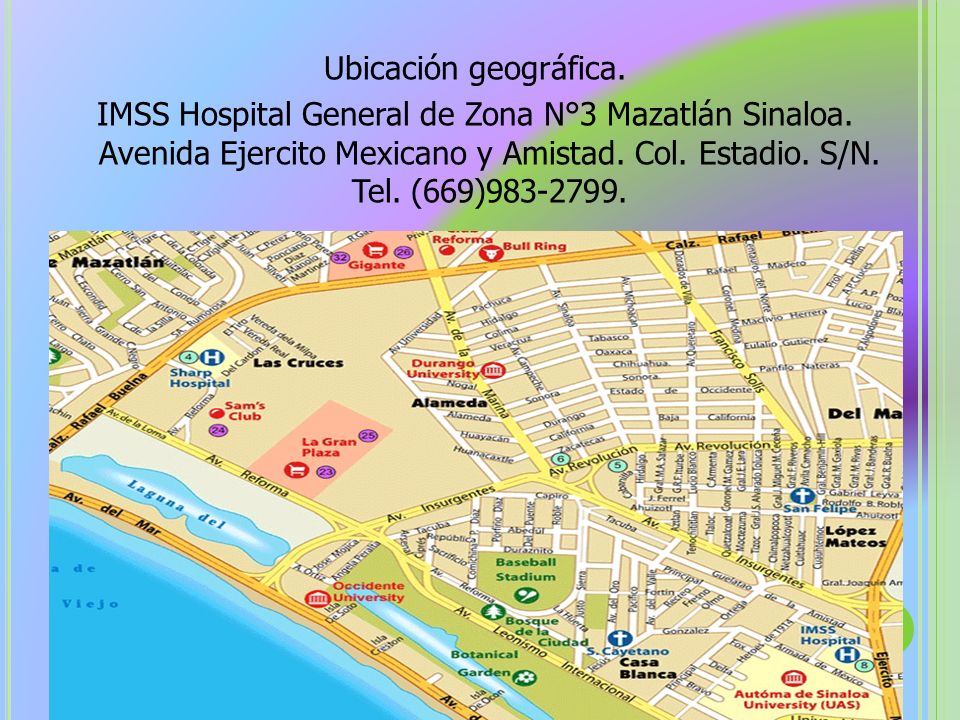Ubicación geográfica. IMSS Hospital General de Zona N°3 Mazatlán Sinaloa.