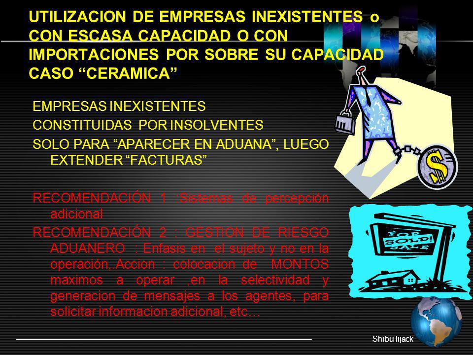 UTILIZACION DE EMPRESAS INEXISTENTES o CON ESCASA CAPACIDAD O CON IMPORTACIONES POR SOBRE SU CAPACIDAD CASO CERAMICA
