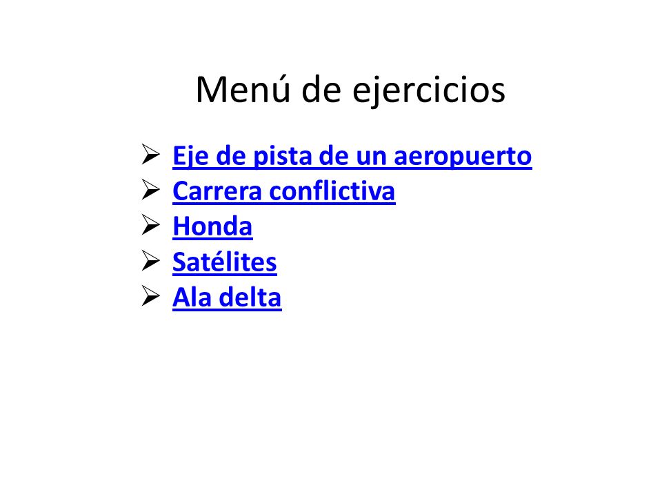 Menú de ejercicios Eje de pista de un aeropuerto Carrera conflictiva