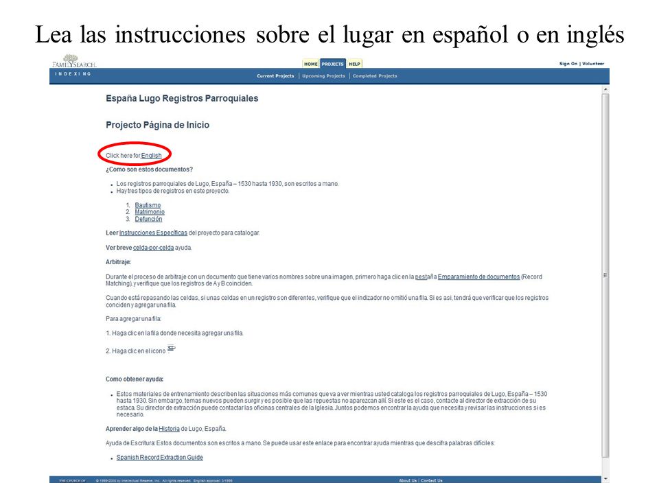 Lea las instrucciones sobre el lugar en español o en inglés