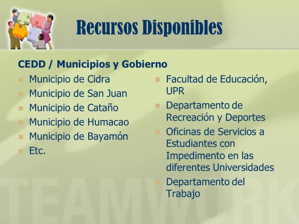 Recursos Disponibles CEDD / Municipios y Gobierno Municipio de Cidra