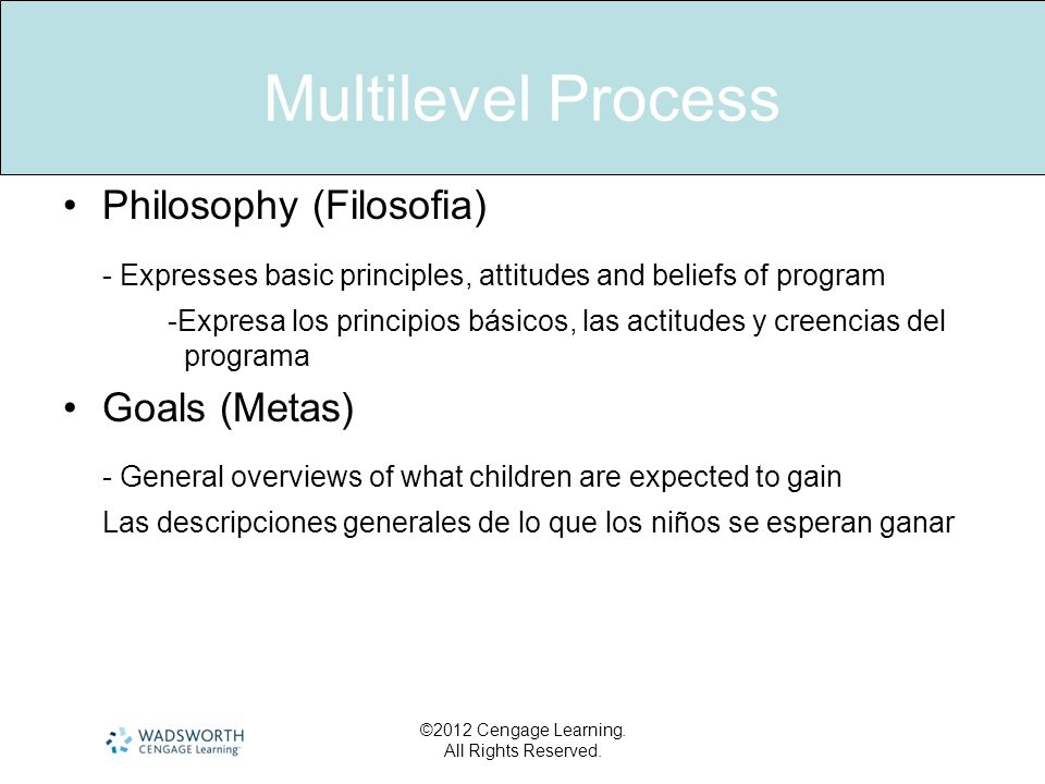 Multilevel Process Philosophy (Filosofia) - Expresses basic principles, attitudes and beliefs of program.