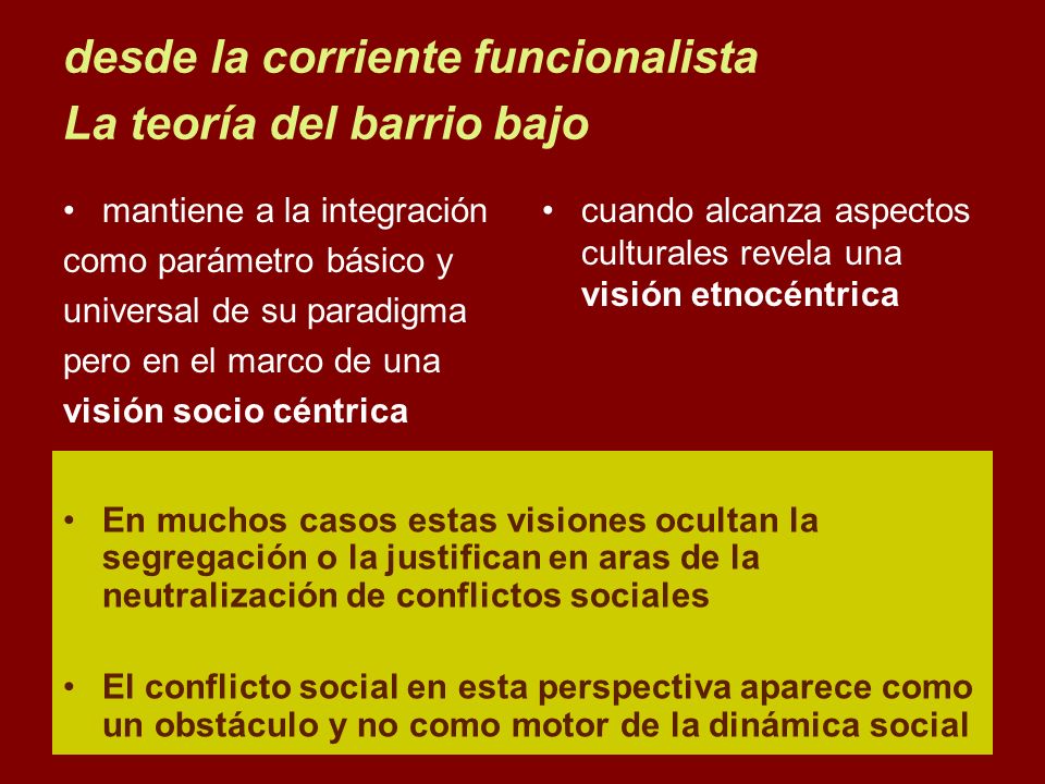 desde la corriente funcionalista La teoría del barrio bajo