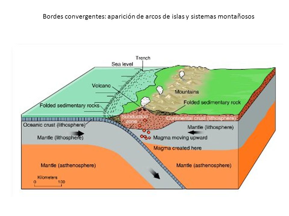 Bordes convergentes: aparición de arcos de islas y sistemas montañosos