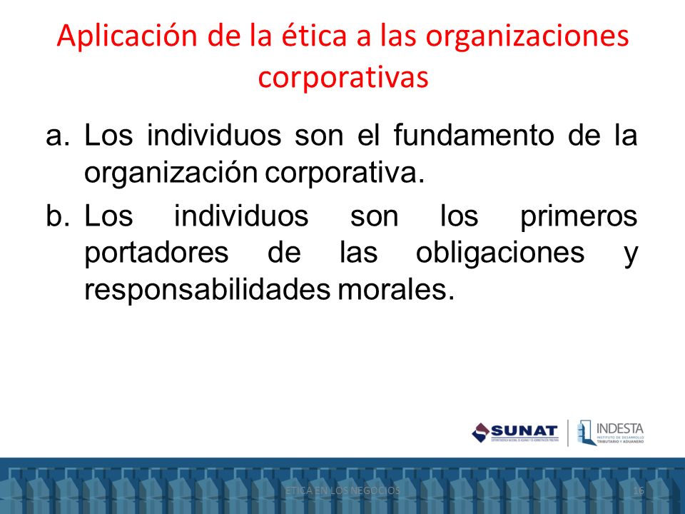 Aplicación de la ética a las organizaciones corporativas