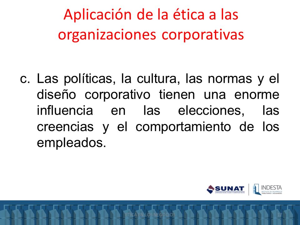 Aplicación de la ética a las organizaciones corporativas
