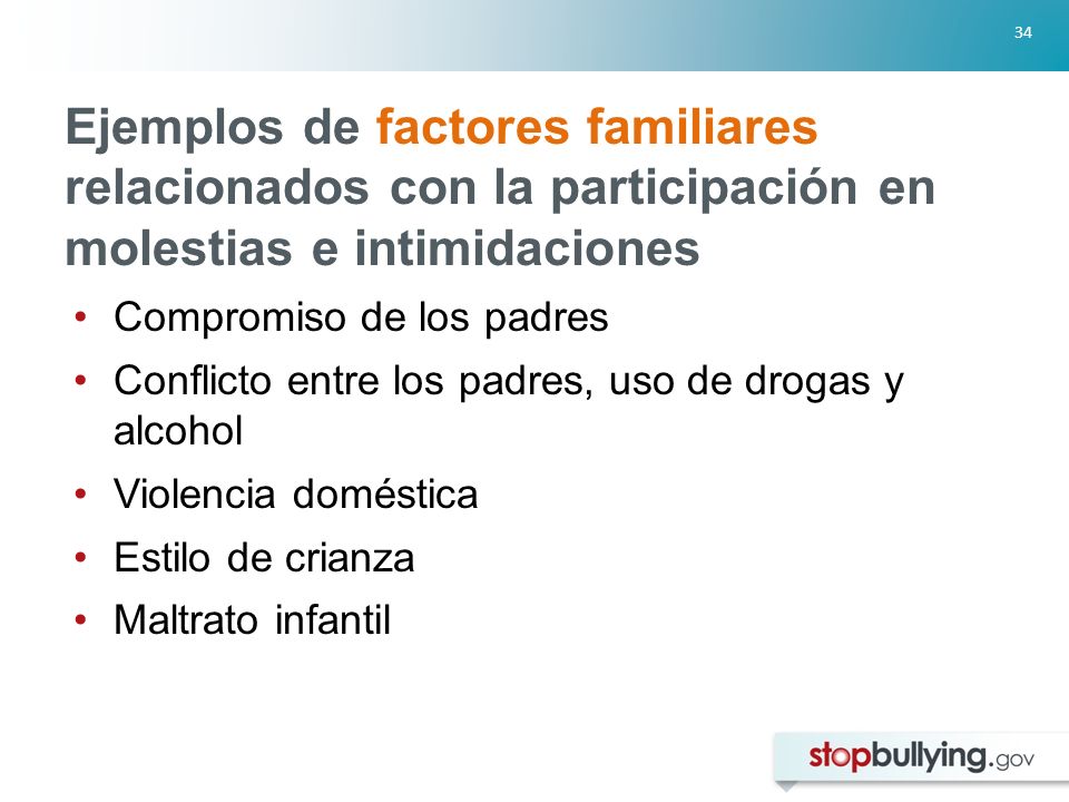 Ejemplos de factores familiares relacionados con la participación en molestias e intimidaciones
