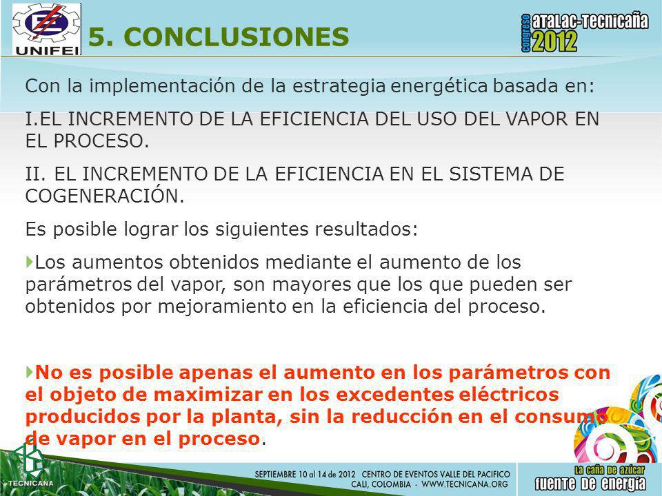 5. CONCLUSIONES Con la implementación de la estrategia energética basada en: EL INCREMENTO DE LA EFICIENCIA DEL USO DEL VAPOR EN EL PROCESO.