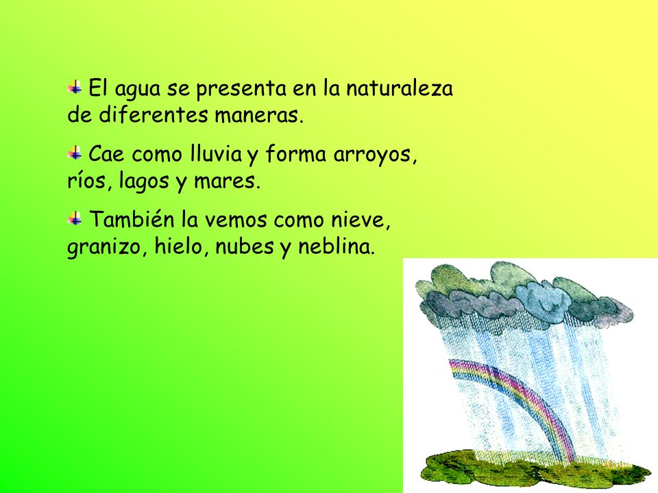 El agua se presenta en la naturaleza de diferentes maneras.