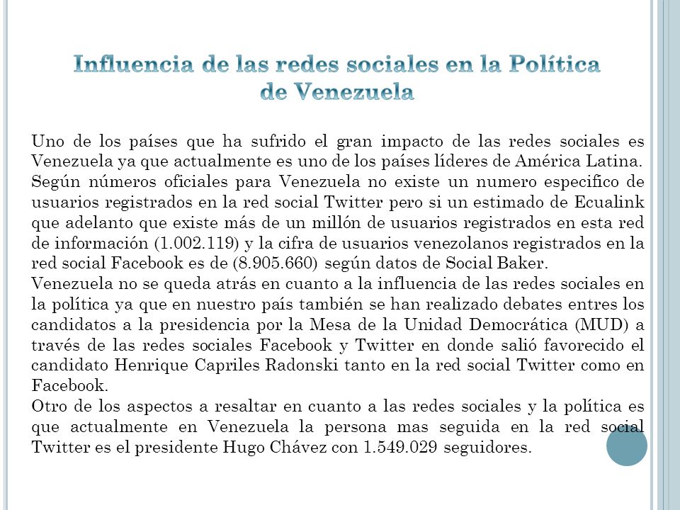 Influencia de las redes sociales en la Política de Venezuela