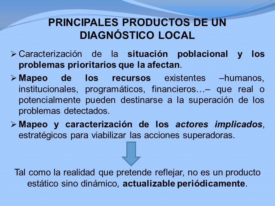 PRINCIPALES PRODUCTOS DE UN DIAGNÓSTICO LOCAL