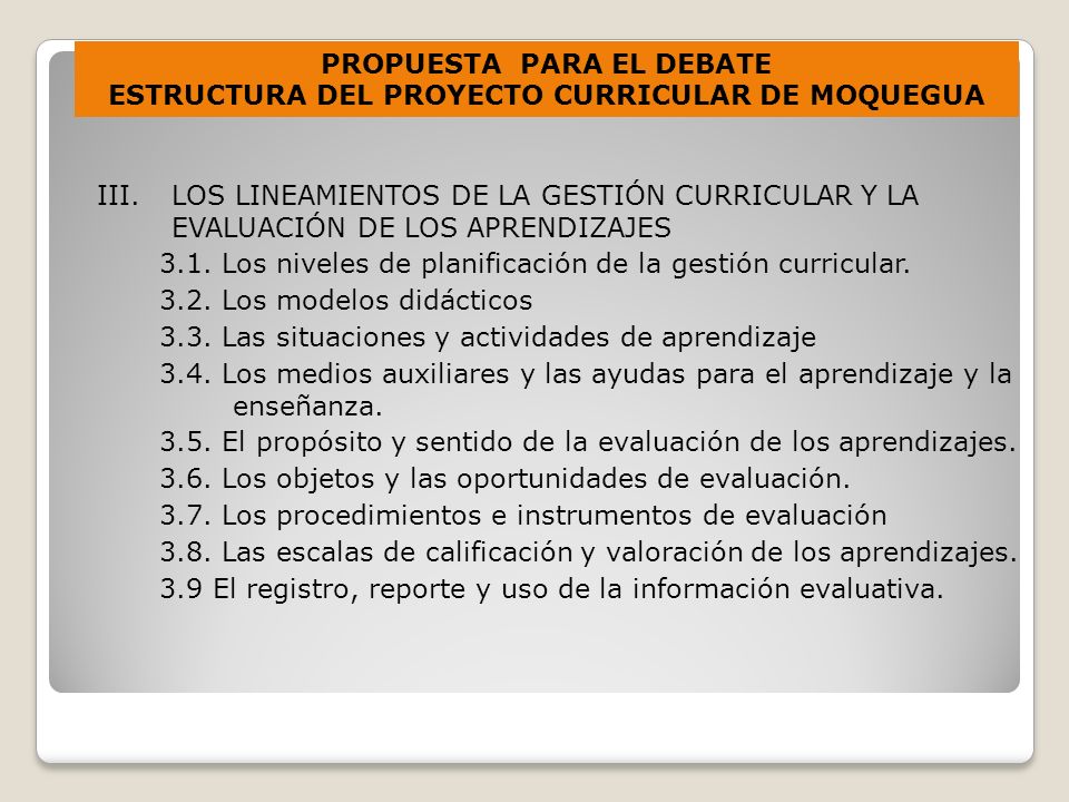 PROPUESTA PARA EL DEBATE ESTRUCTURA DEL PROYECTO CURRICULAR DE MOQUEGUA