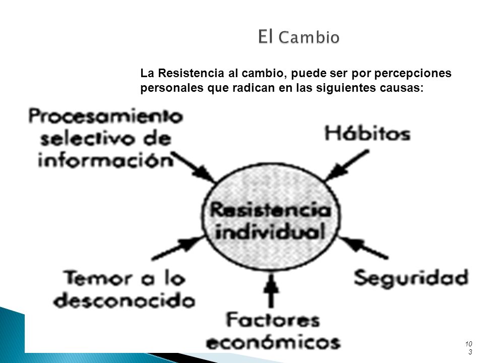 El Cambio La Resistencia al cambio, puede ser por percepciones personales que radican en las siguientes causas: