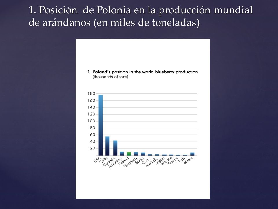 1. Posición de Polonia en la producción mundial de arándanos (en miles de toneladas)