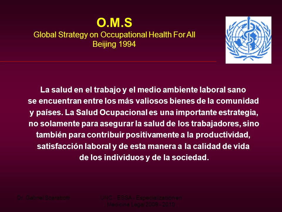 O.M.S Global Strategy on Occupational Health For All Beijing 1994