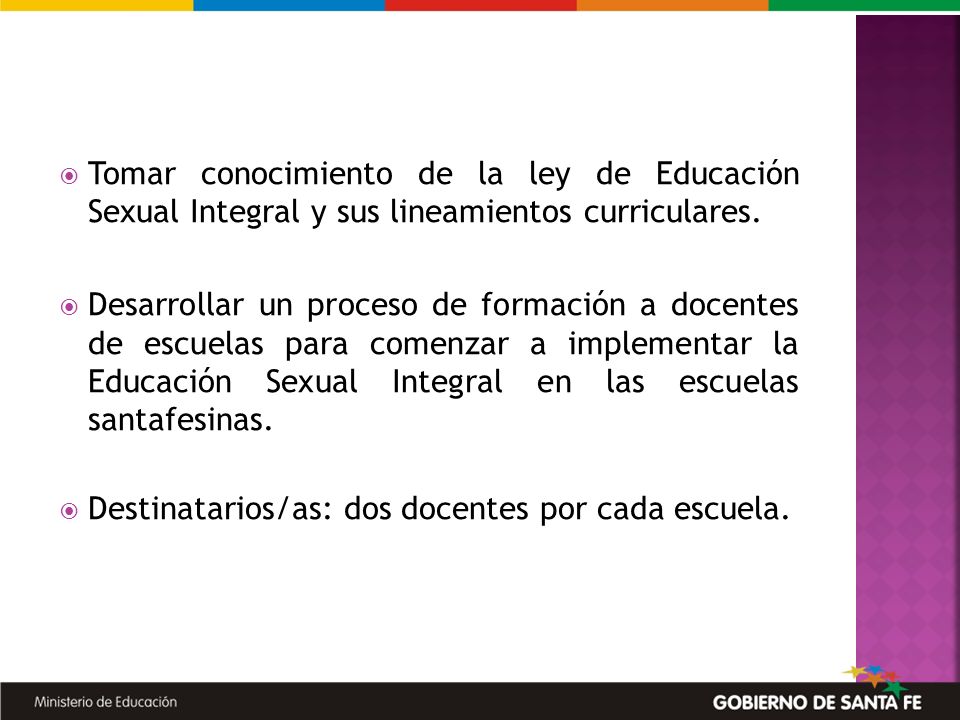 Tomar conocimiento de la ley de Educación Sexual Integral y sus lineamientos curriculares.