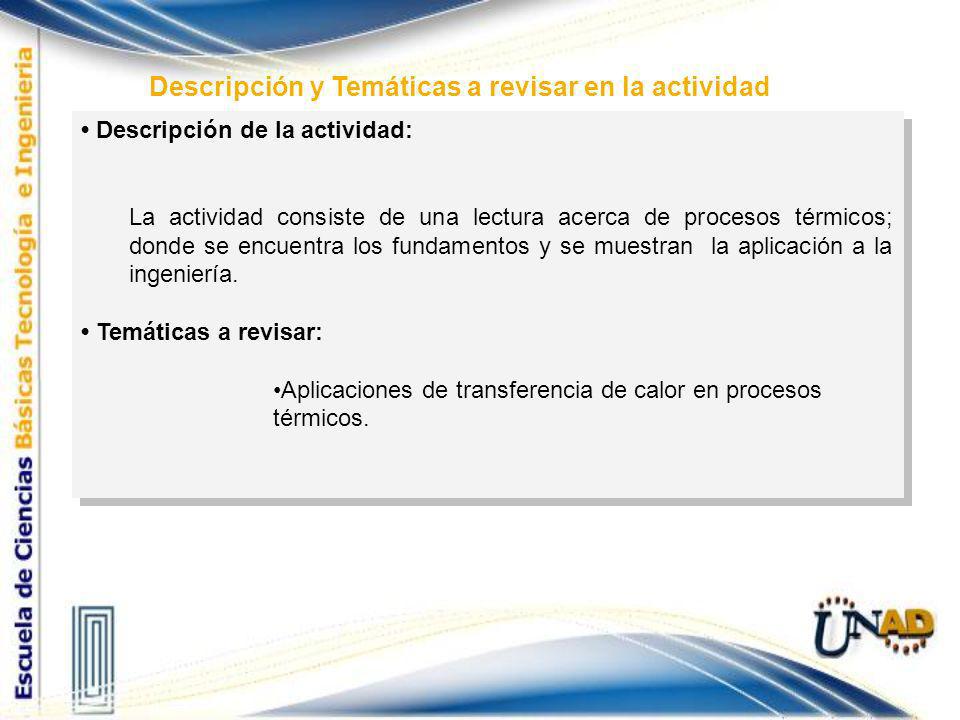 Descripción y Temáticas a revisar en la actividad