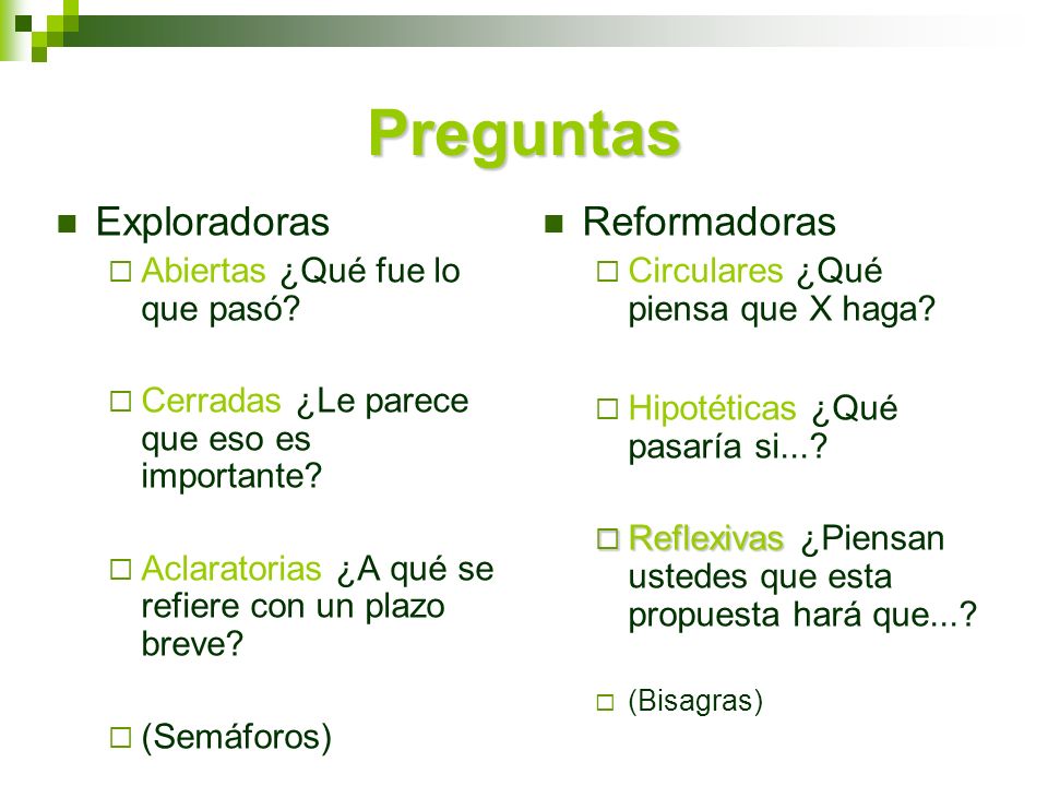Preguntas Exploradoras Reformadoras Abiertas ¿Qué fue lo que pasó