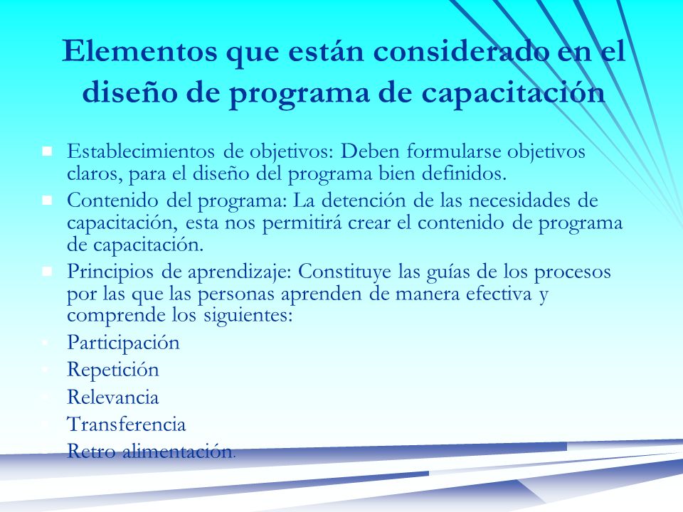 Elementos que están considerado en el diseño de programa de capacitación