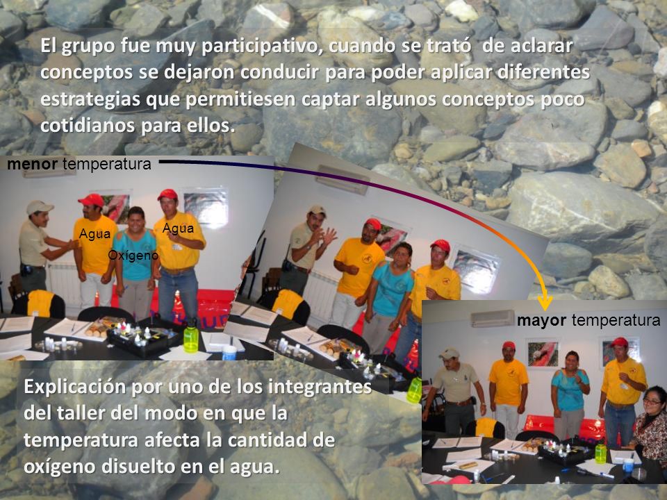 El grupo fue muy participativo, cuando se trató de aclarar conceptos se dejaron conducir para poder aplicar diferentes estrategias que permitiesen captar algunos conceptos poco cotidianos para ellos.