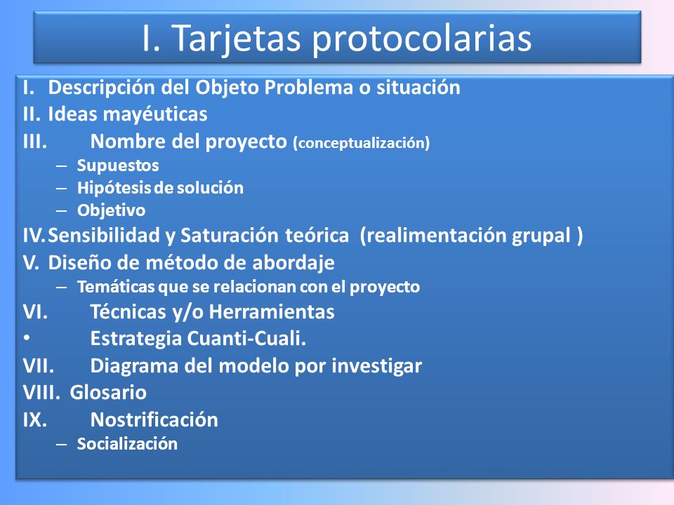 I. Tarjetas protocolarias