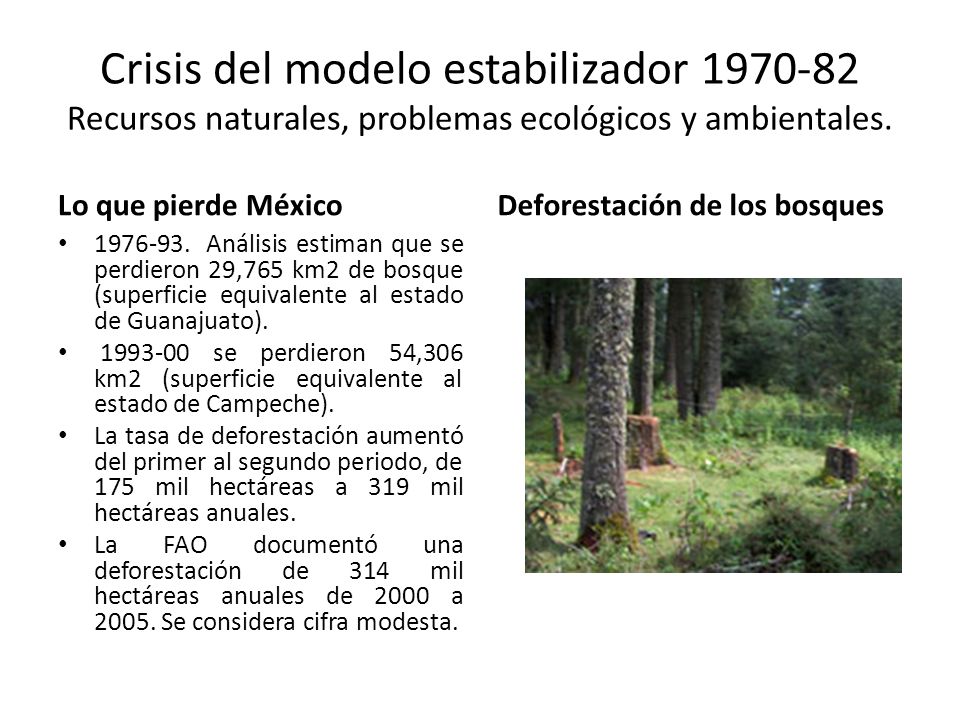 Crisis del modelo estabilizador Recursos naturales, problemas ecológicos y ambientales.