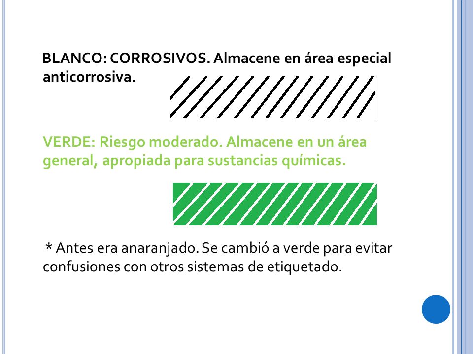 BLANCO: CORROSIVOS. Almacene en área especial anticorrosiva.