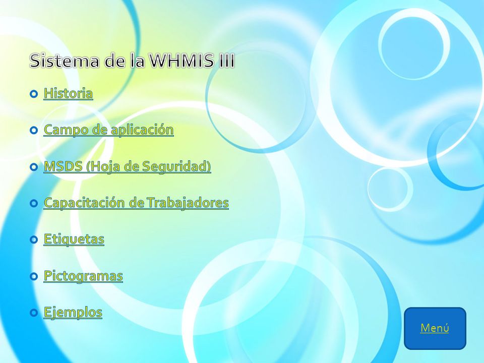 Sistema de la WHMIS III Historia Campo de aplicación