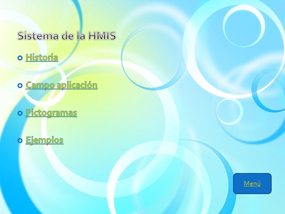 Sistema de la HMIS Historia Campo aplicación Pictogramas Ejemplos Menú