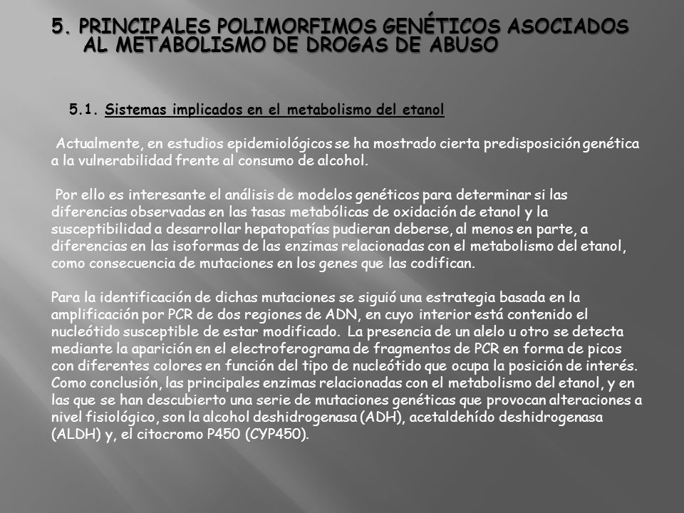 5. PRINCIPALES POLIMORFIMOS GENÉTICOS ASOCIADOS AL METABOLISMO DE DROGAS DE ABUSO
