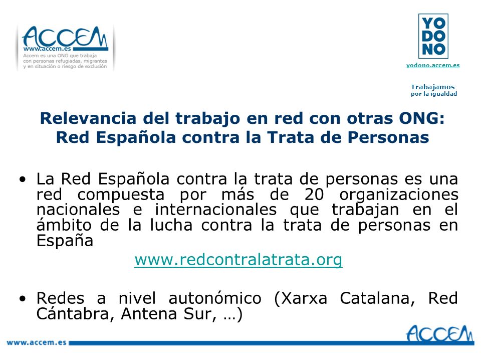 Relevancia del trabajo en red con otras ONG: Red Española contra la Trata de Personas