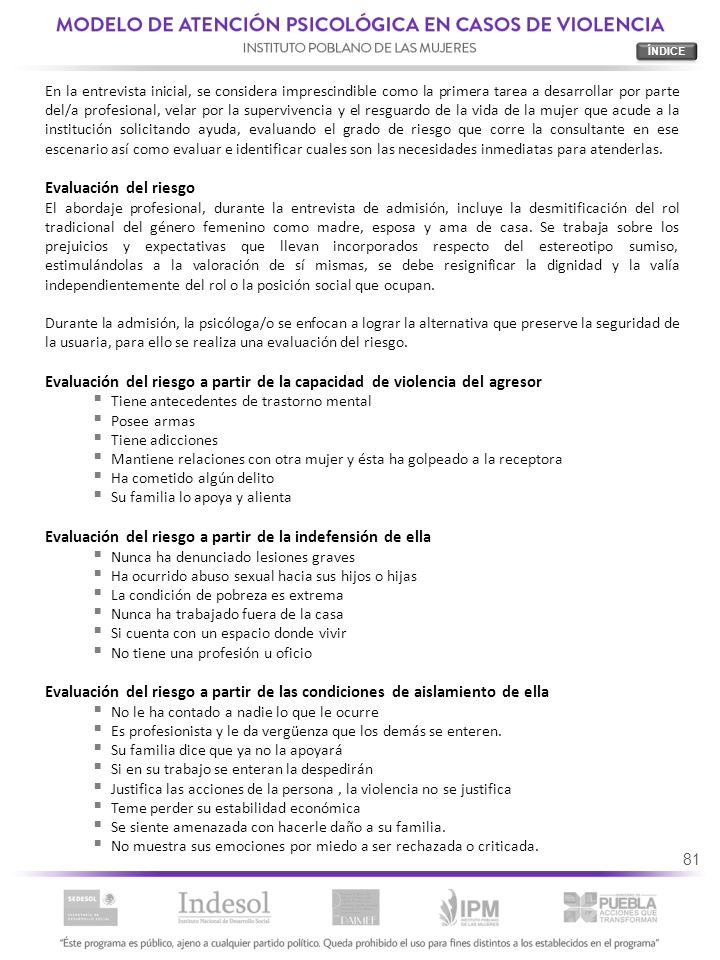 Evaluación del riesgo a partir de la indefensión de ella