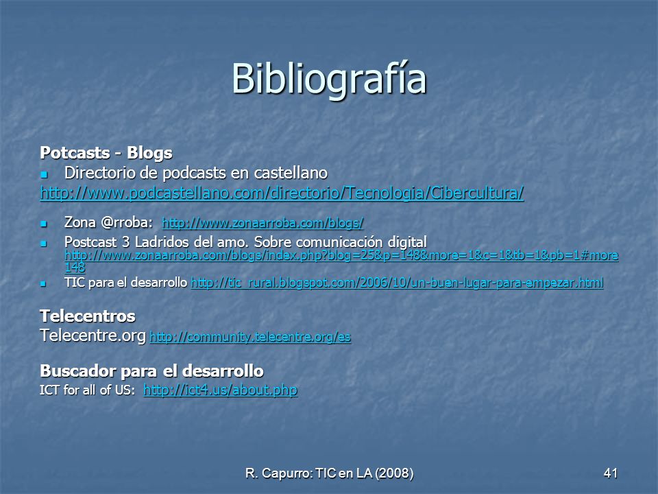 Bibliografía Potcasts - Blogs Directorio de podcasts en castellano