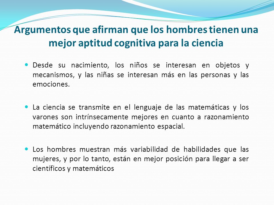 Argumentos que afirman que los hombres tienen una mejor aptitud cognitiva para la ciencia
