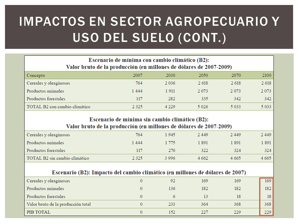Impactos en sector agropecuario y uso del suelo (cont.)