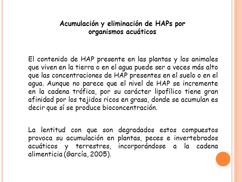 Acumulación y eliminación de HAPs por organismos acuáticos