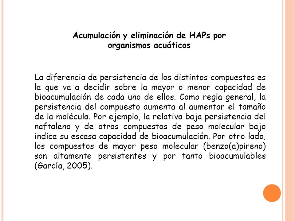 Acumulación y eliminación de HAPs por organismos acuáticos