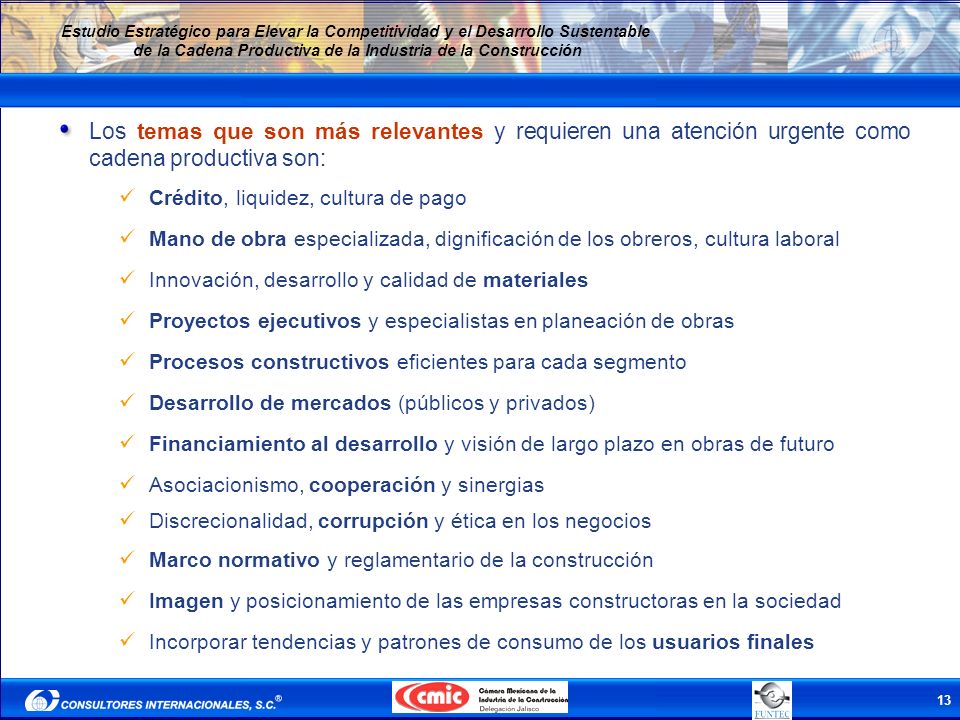 Los temas que son más relevantes y requieren una atención urgente como cadena productiva son:
