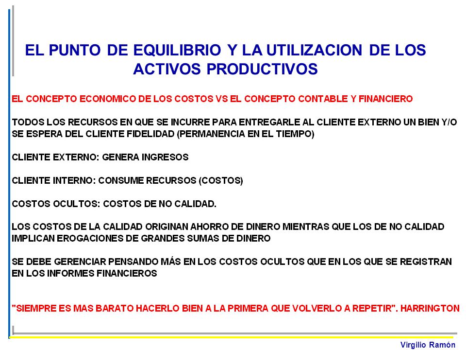 EL PUNTO DE EQUILIBRIO Y LA UTILIZACION DE LOS ACTIVOS PRODUCTIVOS